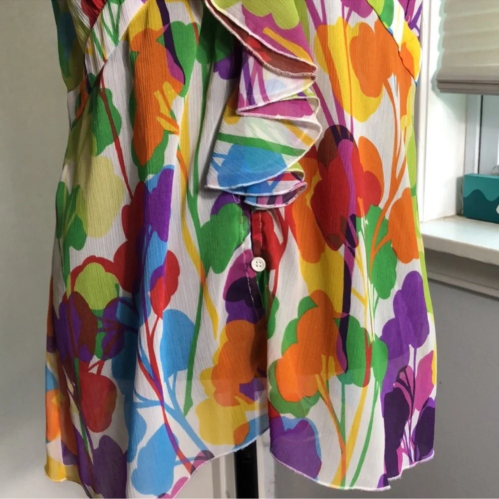 Spense womens Floral, Feminine Ruffle Neck Shear Blouse Sz L - Picture 4 of 6